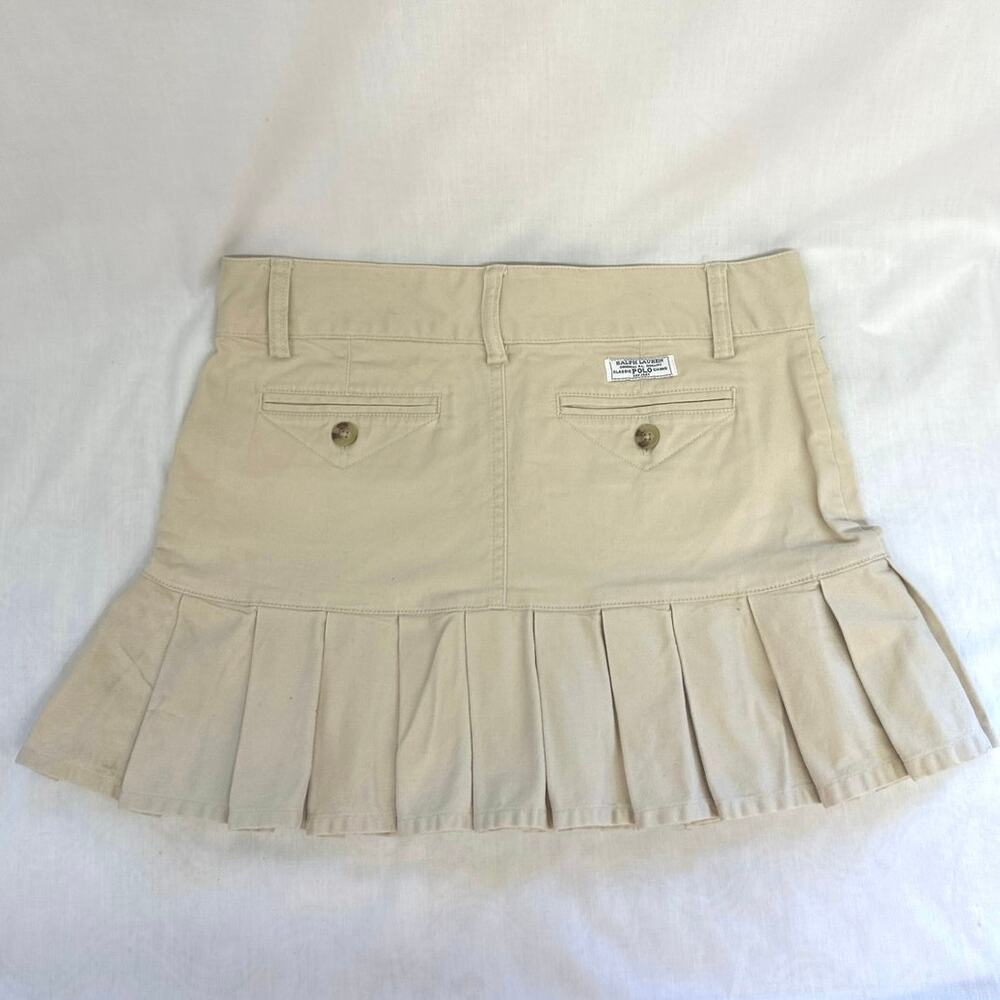 Ralph Lauren classic khaki pleated mini skirt girls/juniors size 14 w/ 3 pockets